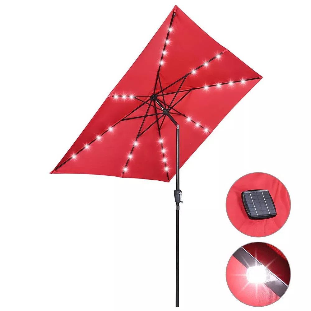 Yescom Prelit Patio Umbrella with Lights Square 9′ 8-Rib Red