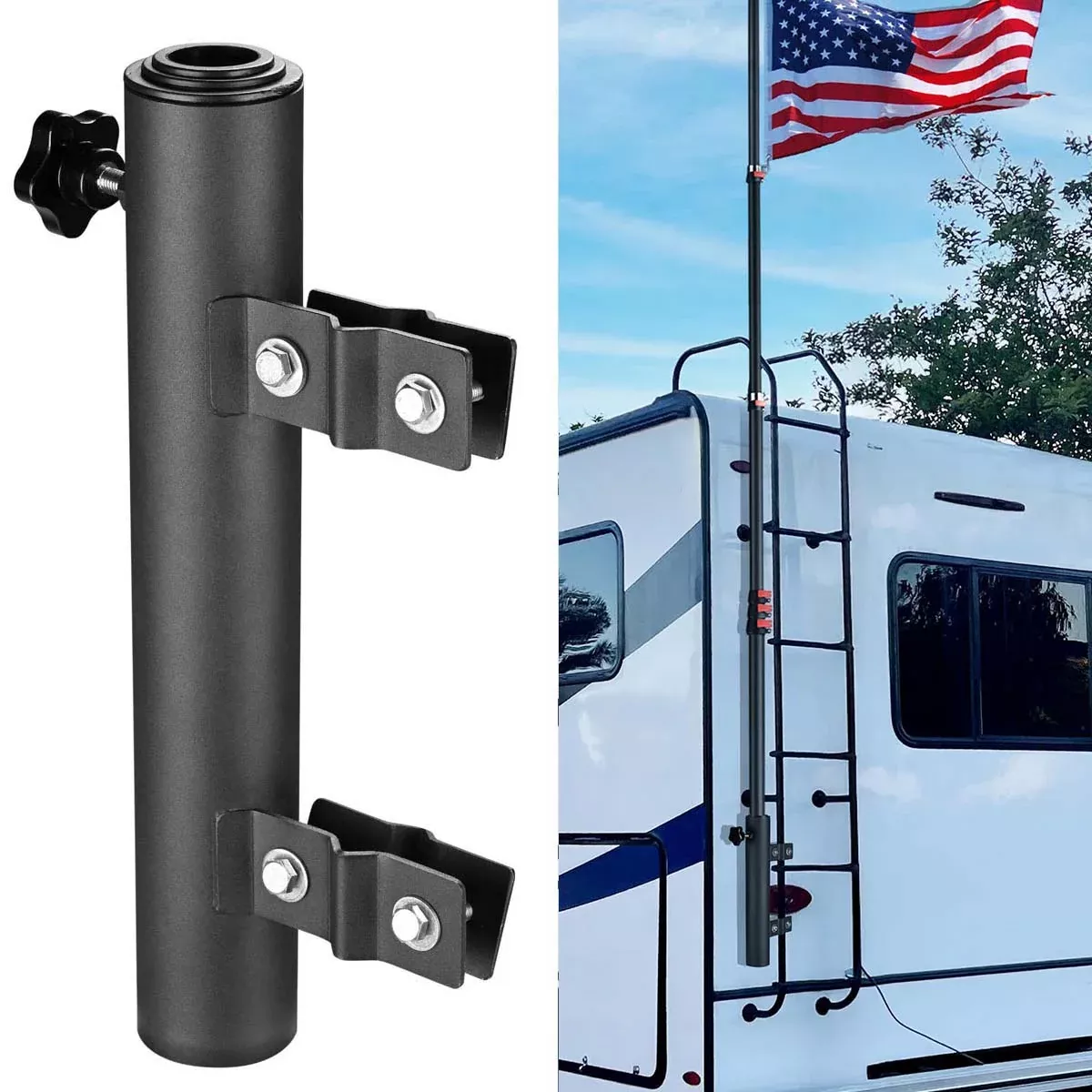 Yescom RV Ladder Mounted Flagpole Holder for 1″ to 2 3/8″ Pole